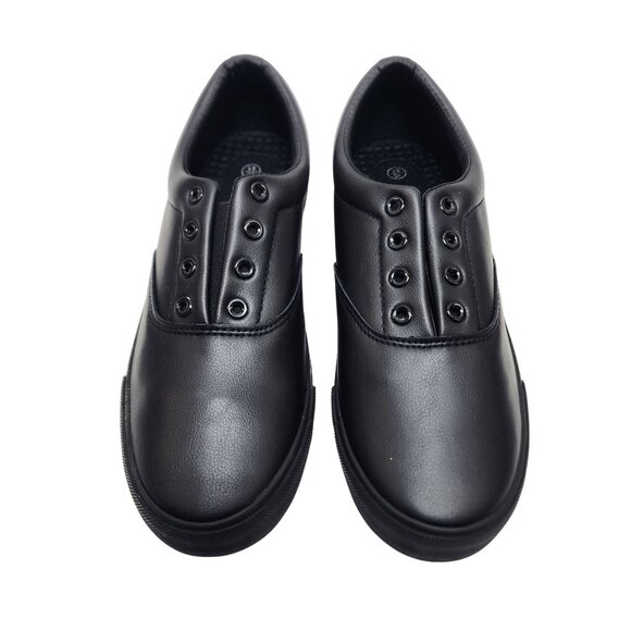 Black Faux Leather Slip-On Sneakers Size 10 US Men Slip Resistant - Picture 2 of 11